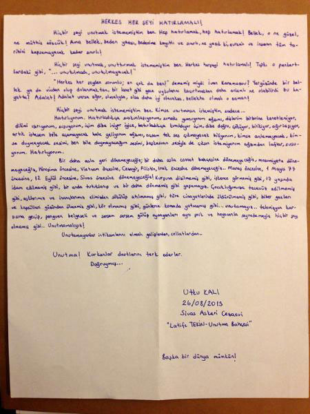 Utku Kalı'dan Mektup